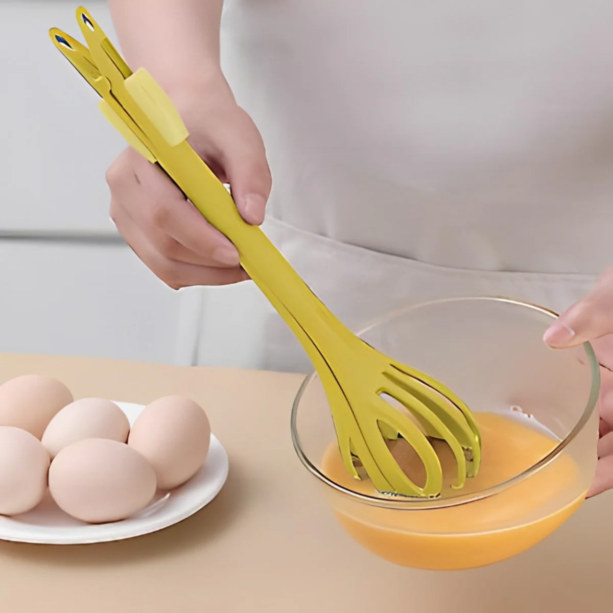 Multi-purpose Manual Kitchen Whisk, Egg Mixer Or Beater, Food Tong For Home-YELLOW