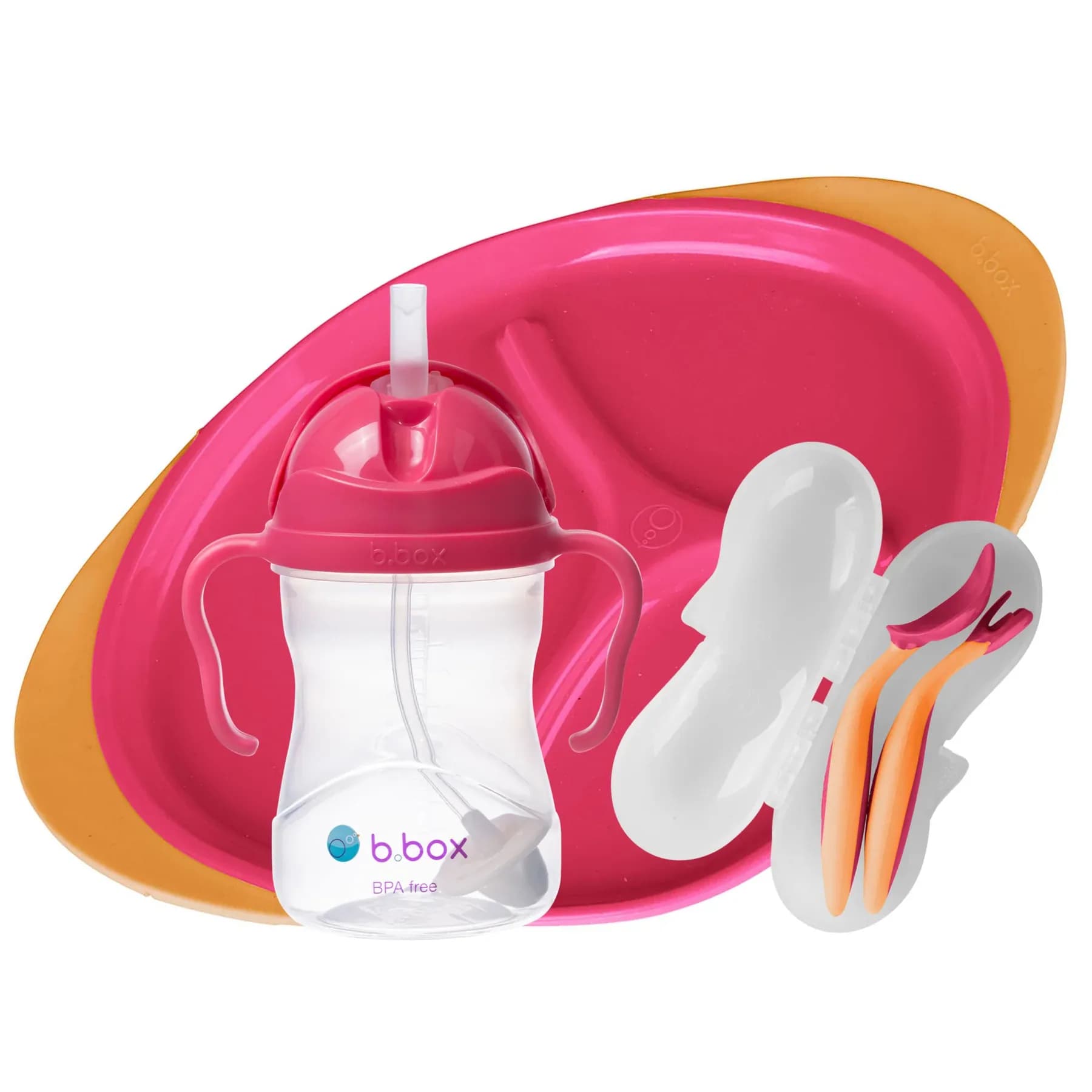 B.Box Feeding Set, Sippy Cup, Cutlery Set & Plate, Strawberry Shake