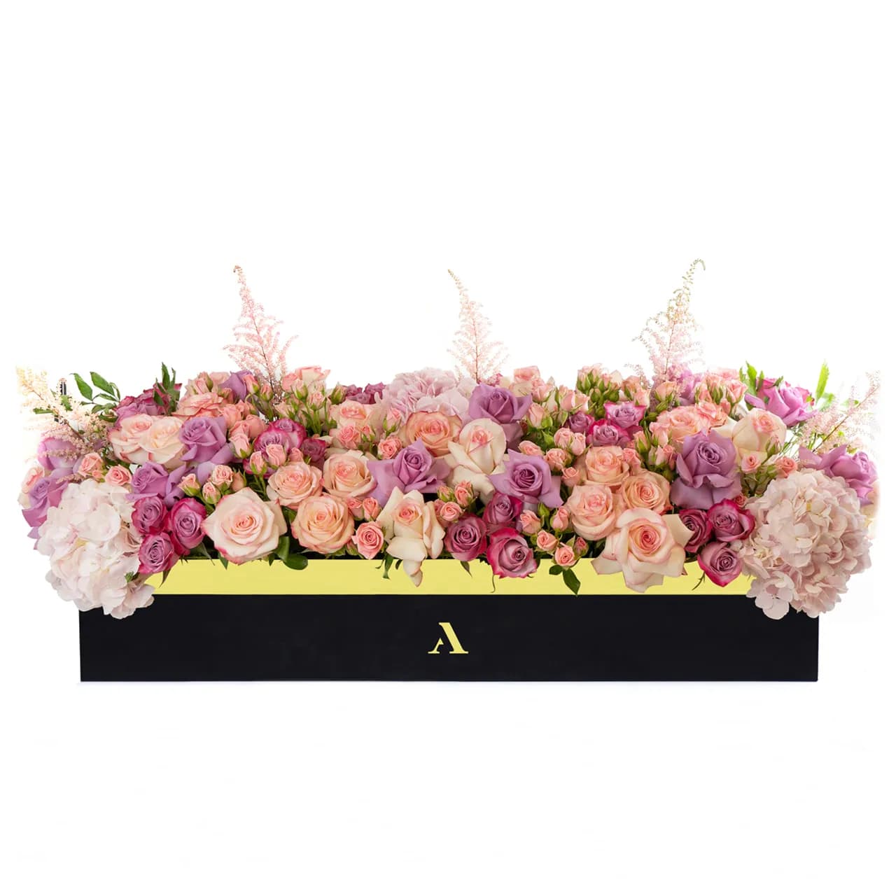 Mix Natural Flowers In Rectangle Suede Box 90*30*15 Cm