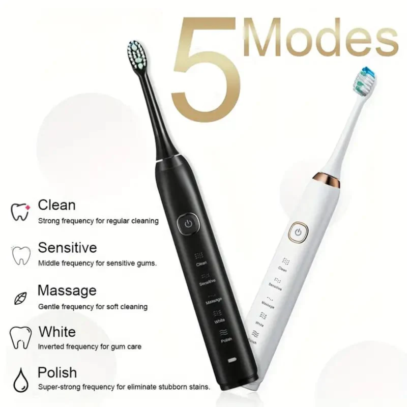 SONIC 5 Mode Electric Toothbrush With Wireless Charging and Travel Case-BLACK