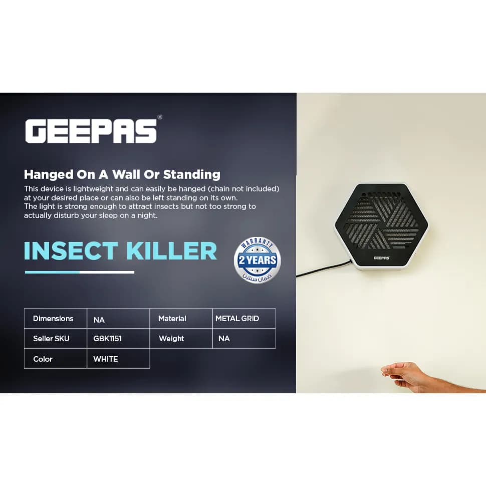 Geepas Mosquito & Insect Killer, UV Tubes with Rope On/Off Switch 8 W GBK1151N White/Black