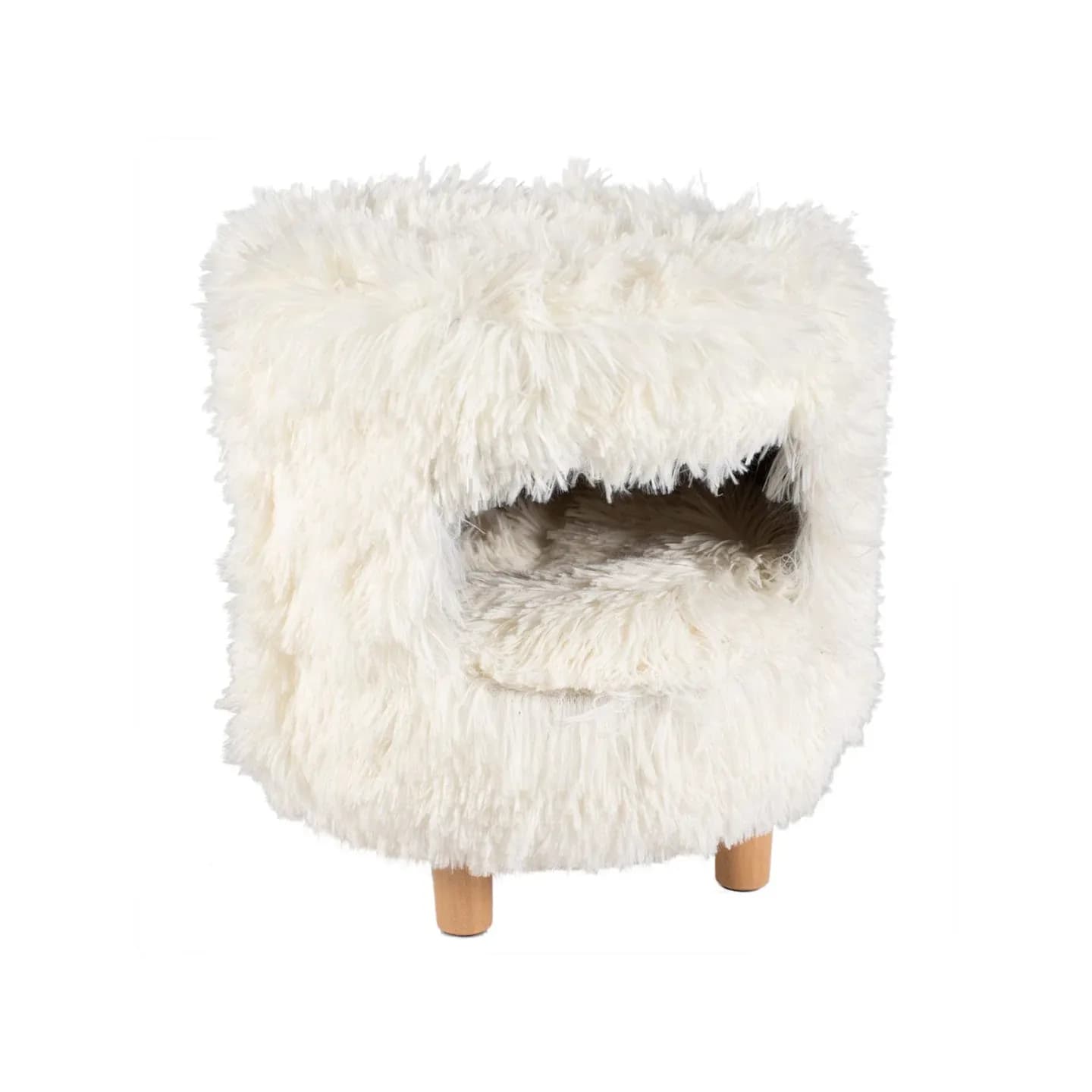 Cat House With Long Plush 31X31X34Cm White