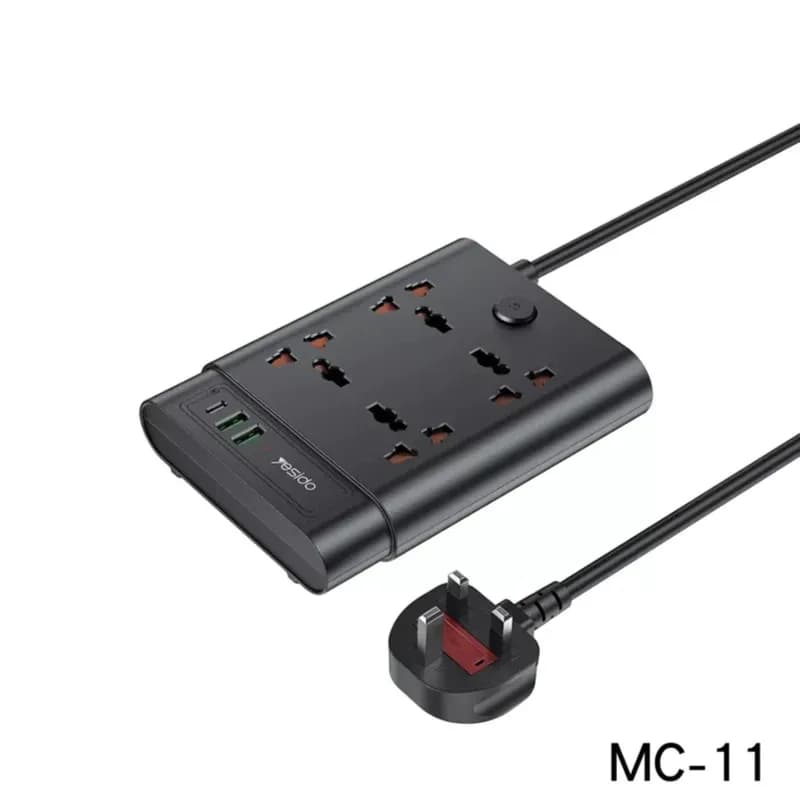 Extension,Power Socket,4 Plug,2 Usb,1 Usb-C With Cable- Yesido Mc11