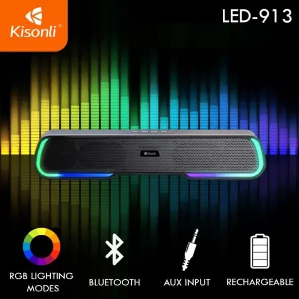 Portable Bluetooth Speaker For Kisonli, Rgb, Supports Aux Memory Card, Bluetooth, Fm, Usb, Stereo Sound-Kisonli Led-913