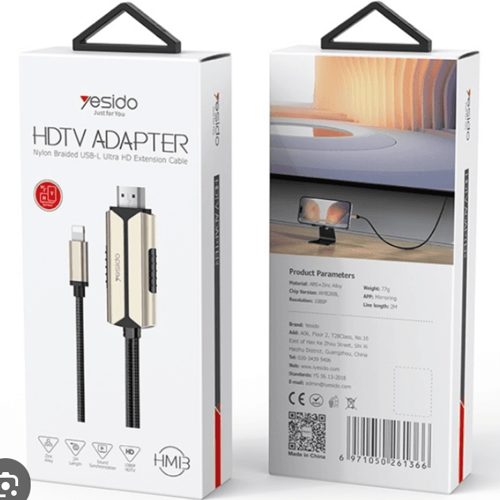 Yesido HM13 Lightning HDTV Adapter Chip: AM8268L Resolution: 1080P HDMI 1.4 Cable length: 2m