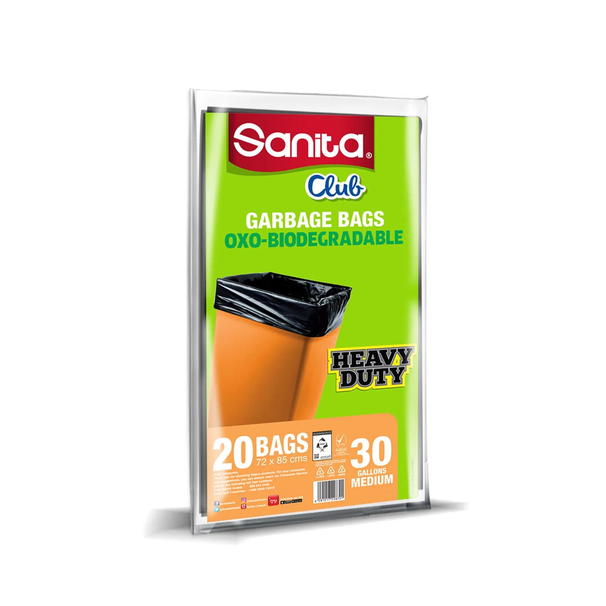 Sanita Club Biodegradable Garbage Bags, 30 Gallons, 20 Bags