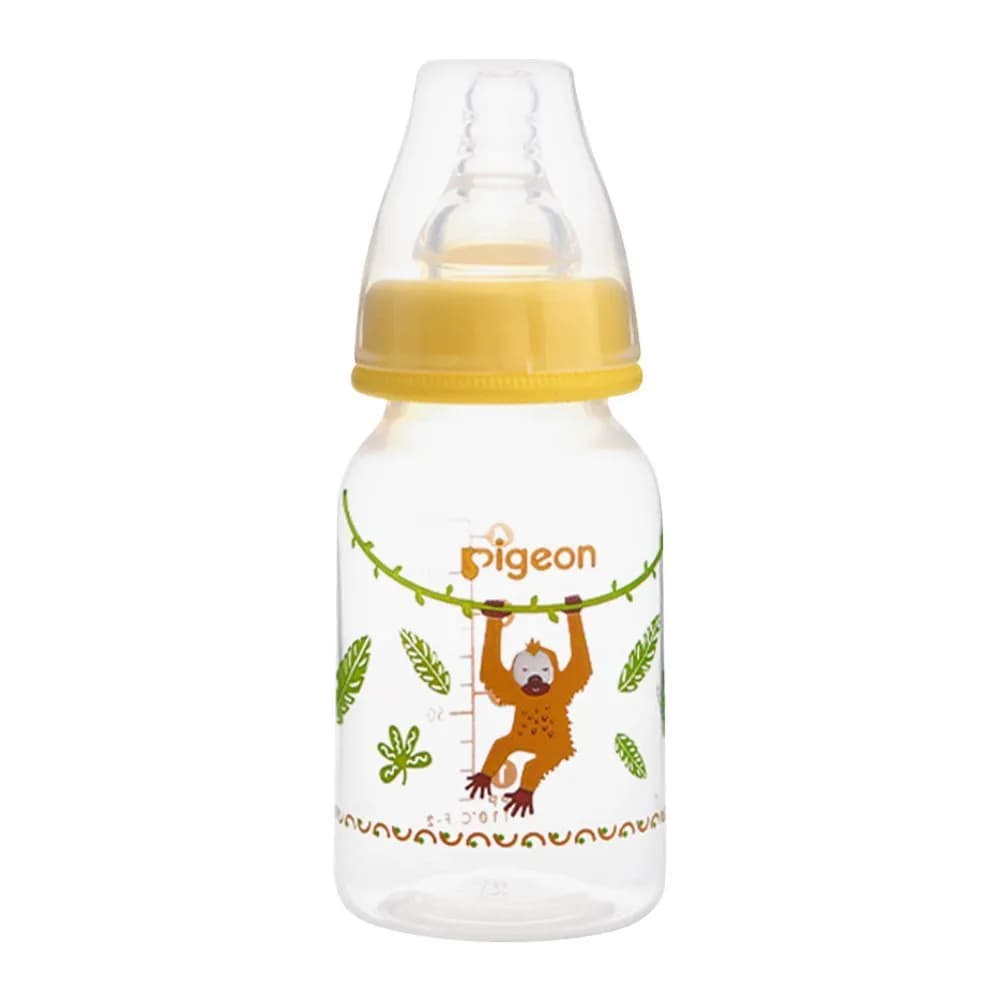 Pigeon Flexible plastic bottle soft & elastic nipple 0+months minimize colic 120ml decorated with orangatan-monkey