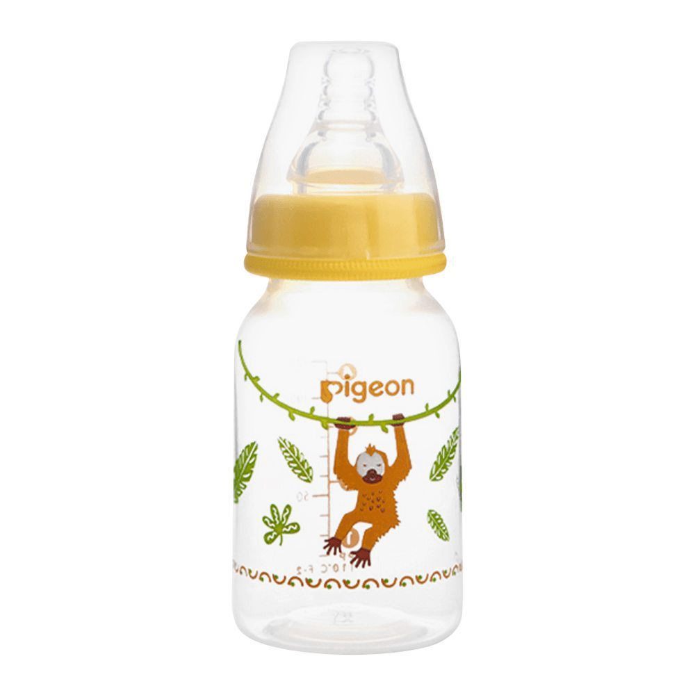 Pigeon Flexible plastic bottle soft & elastic nipple 0+months minimize colic 120ml decorated with orangatan-monkey