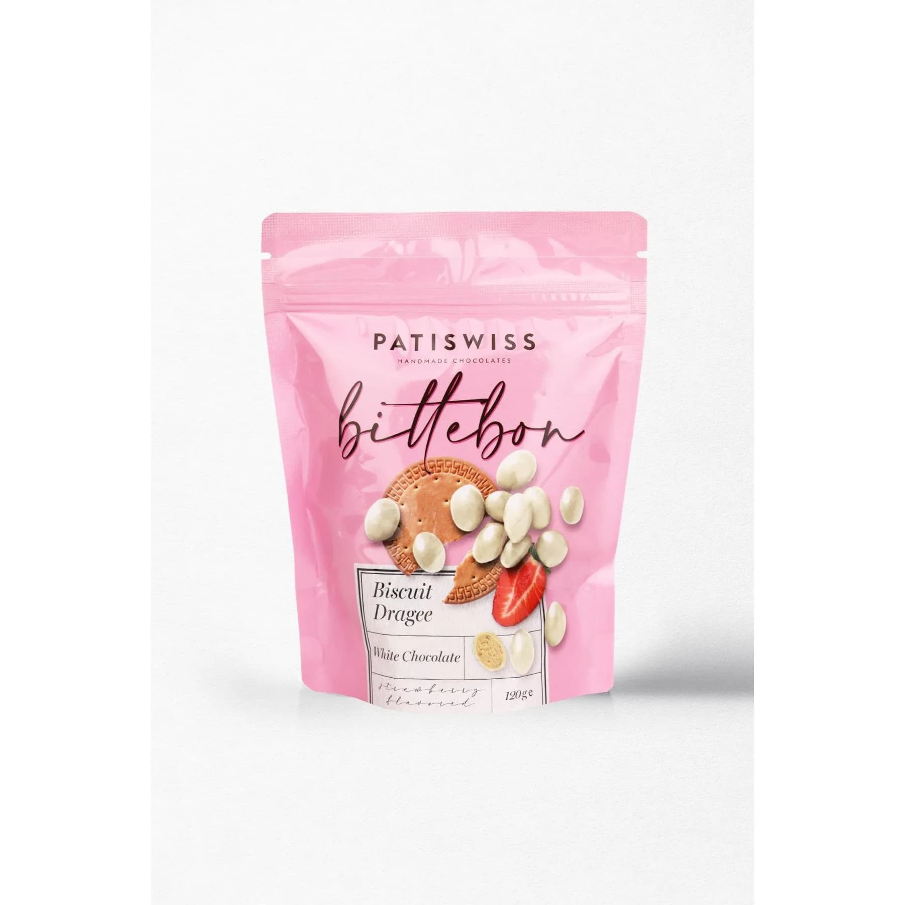 Bittebon Biscuit Dragee Coated With Strawberry Flavored Milk Chocolate 120 Gram