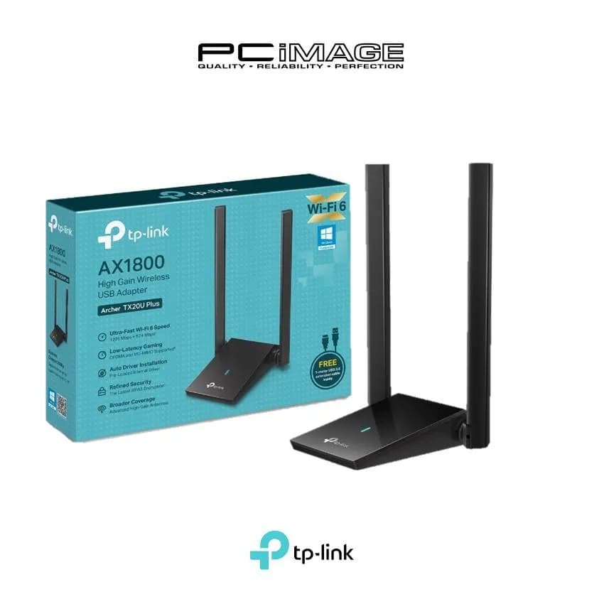 TP-Link WiFi 6 USB Adapter for Desktop PC - (Archer TX20U Plus) AX1800 Wireless Network Adapter with 2.4GHz, 5GHz, High Gain Dual Band 5dBi Antenna, WPA3, Supports Windows 11/10