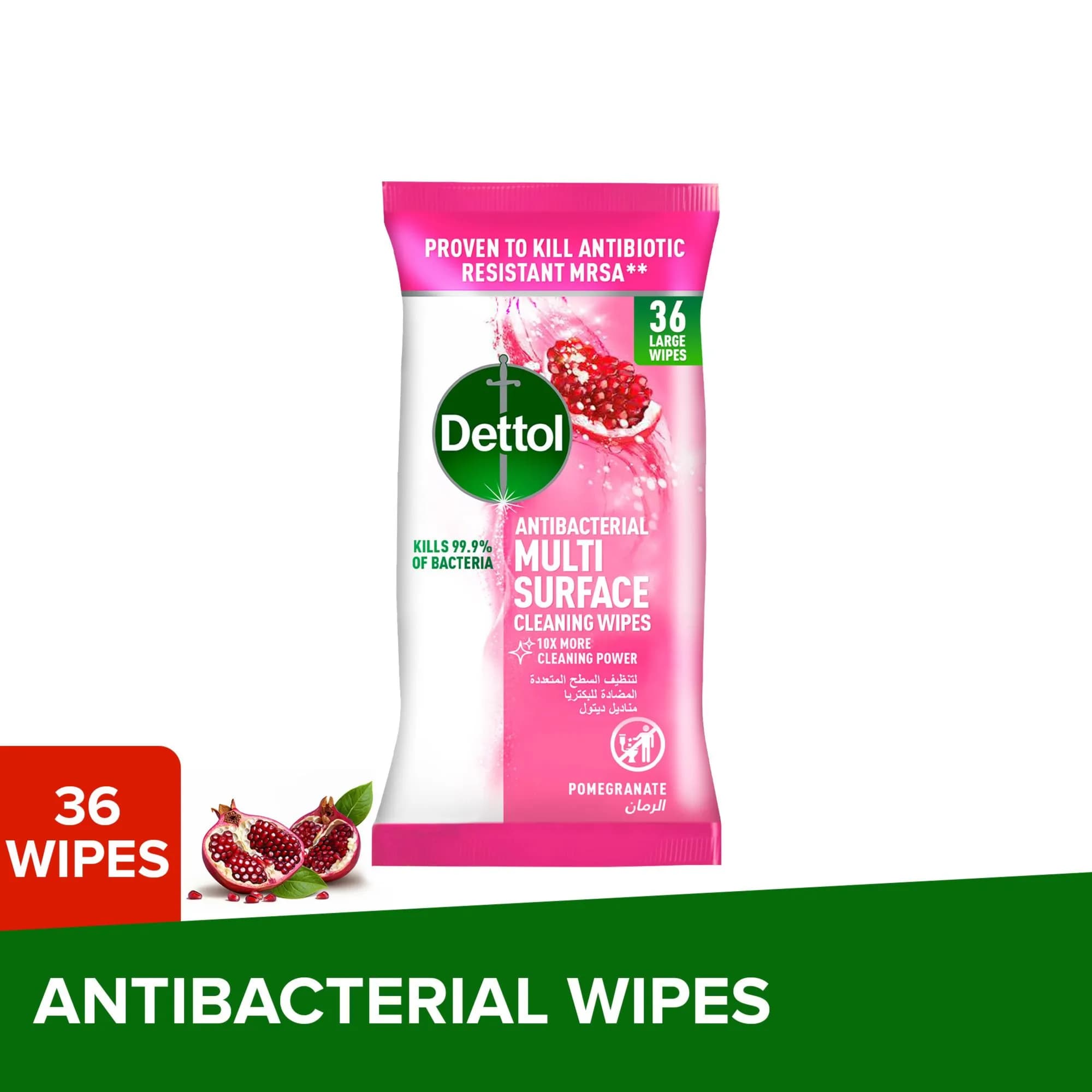 Dettol A/b Multi Surf Pomeg Large 36`s Wipes