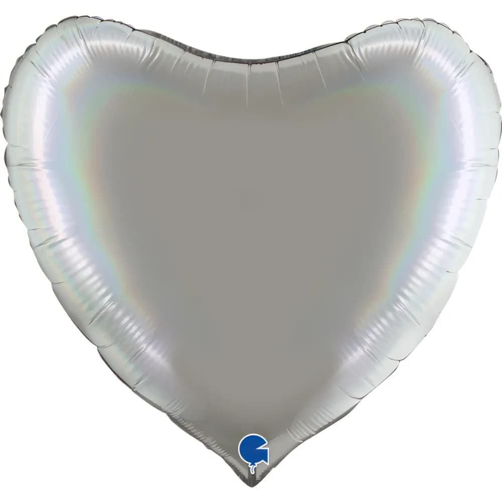 Silver Holographic Heart Helium Balloon (18In)