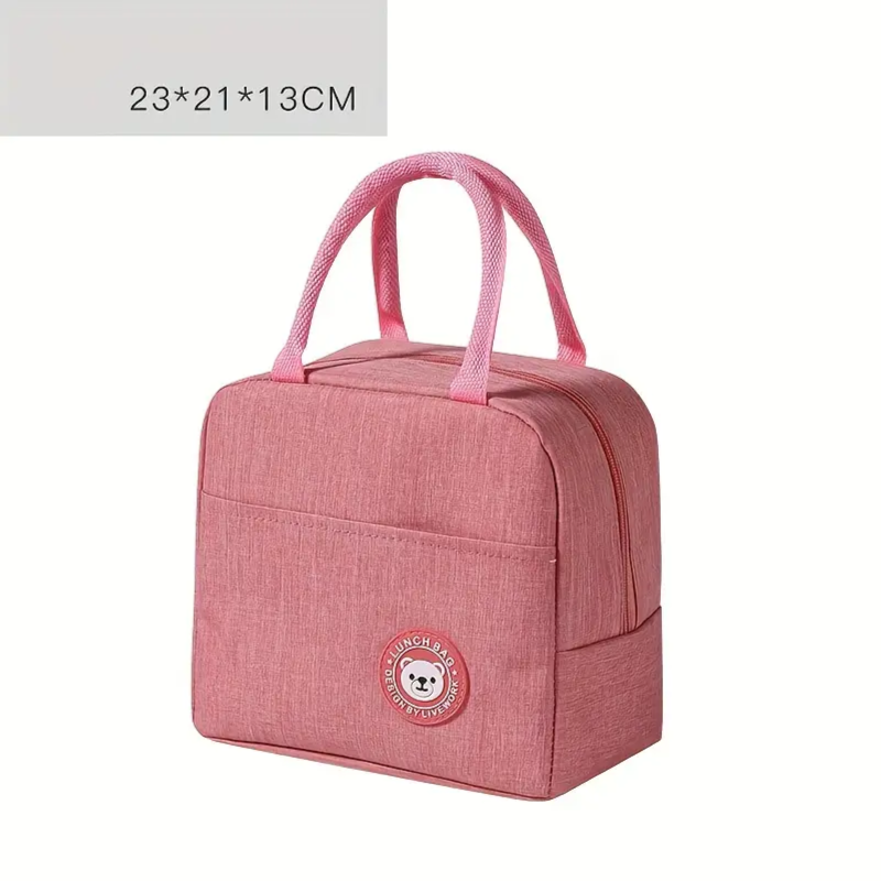 Insulated Lunch Bag With Bear Pattern (Pink)