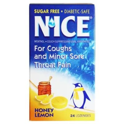 Nice Honey Lemon Lozenges for cough and minor sore throat pain Sugar free 24pcs