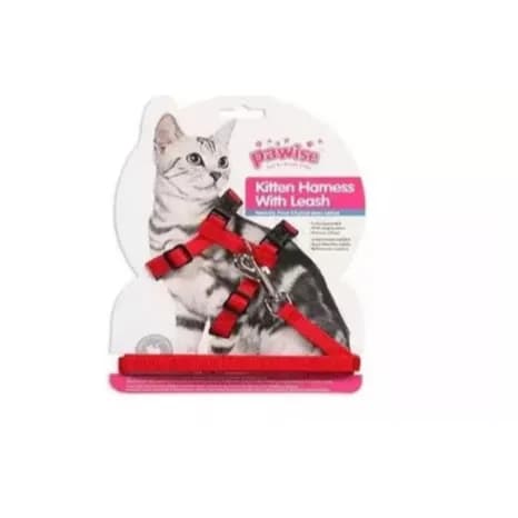 PAWISE Kitten Harness (14.5-25/18-30cm) W/1.2 Leash - S RED