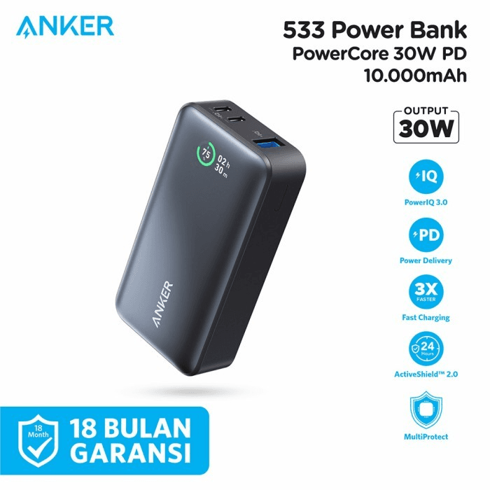 Anker 533 Power Bank (PowerCore 30W 10000 PD Black (A1256H11)