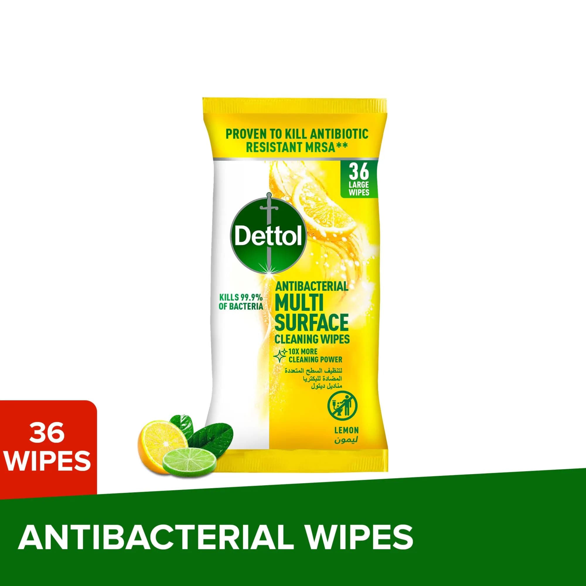 Dettol A/b Multi Surf Lemon Large 36`s Wipes