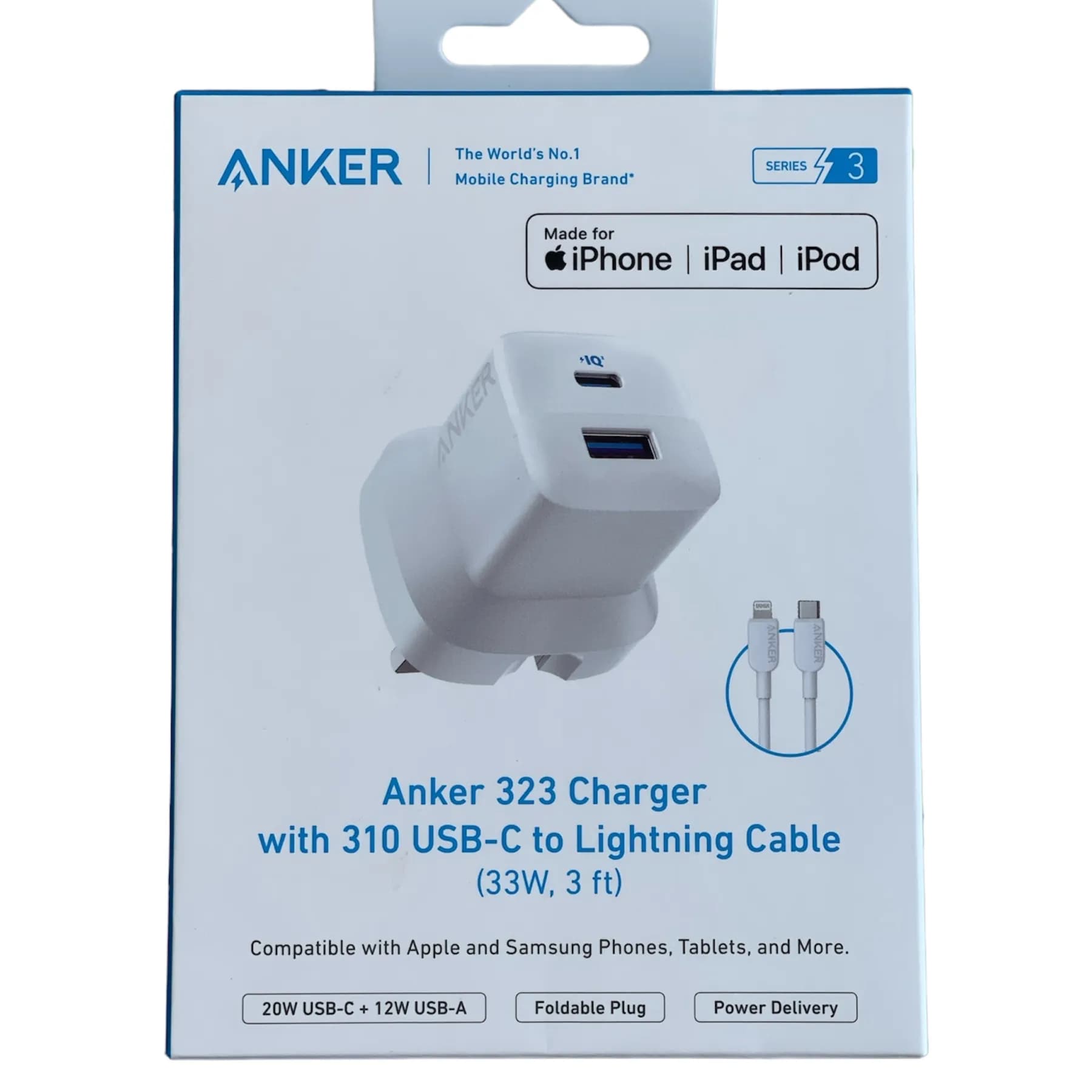 Anker 323 charger with 310usb-c to lighting 33w