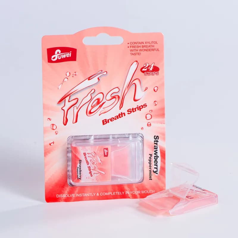 Fuwei Fresh Breath Strip Strawberry Peppermint 24'S