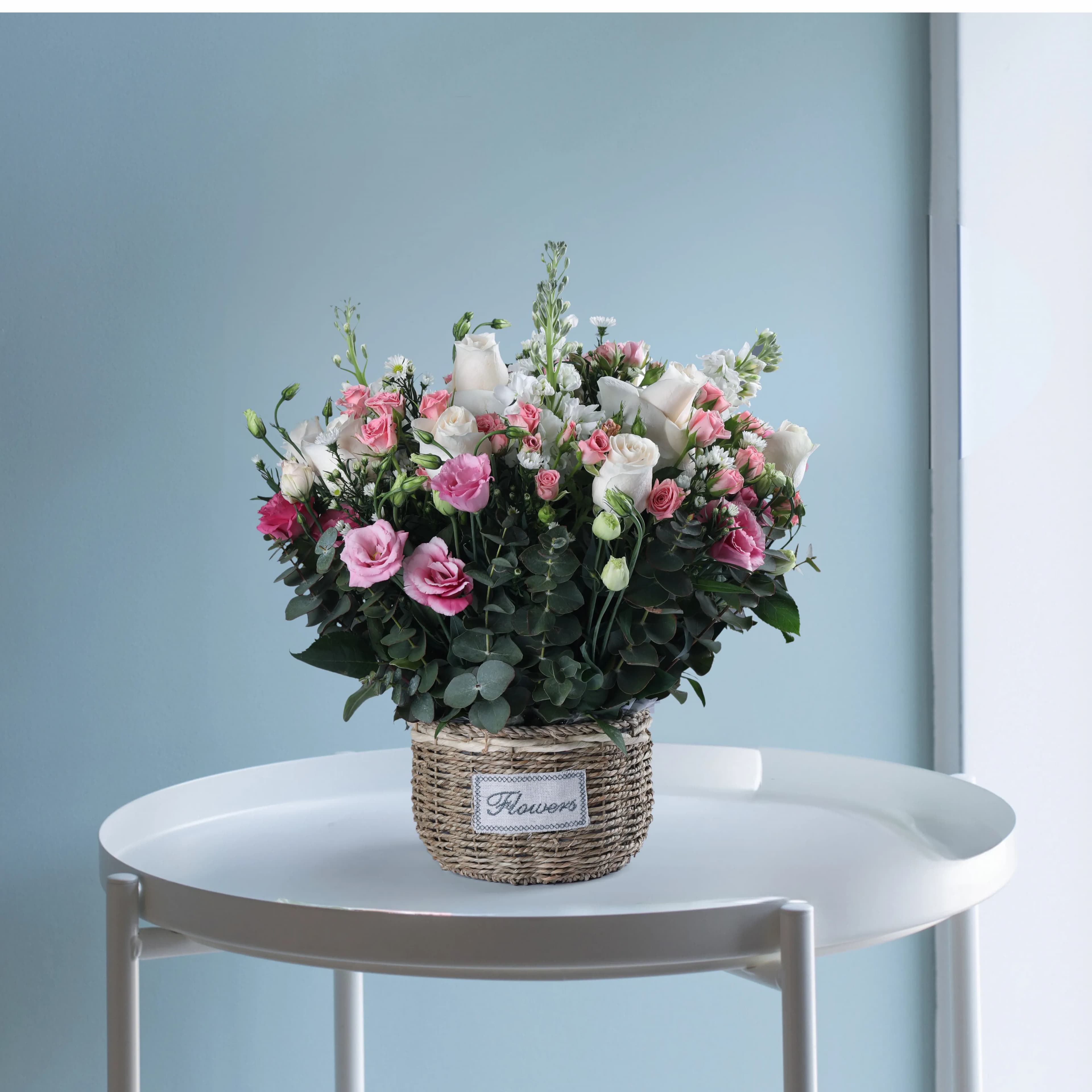 Pink And White Blossom Basket