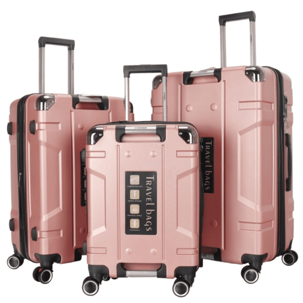 STARGOLD Luggage Bag 3 PCS Set TPC Hardside 360° Rotational Wheels And TPC Lockable Travel Suitcase, SG-TPC44 Rose Gold