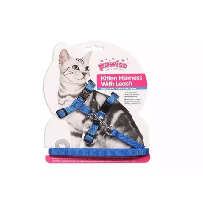 PAWISE KITTEN HARNESS (19-32/27-47CM) W/1.2 LEASH- M (Blue)