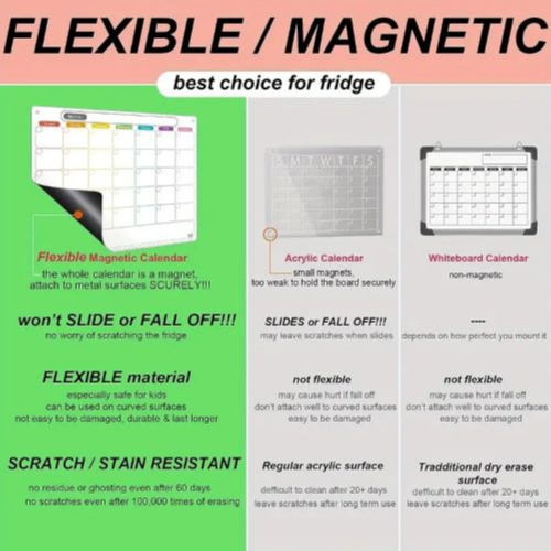 Monthly Fridge Calendar Whiteboard With Extra-Thick Magnet