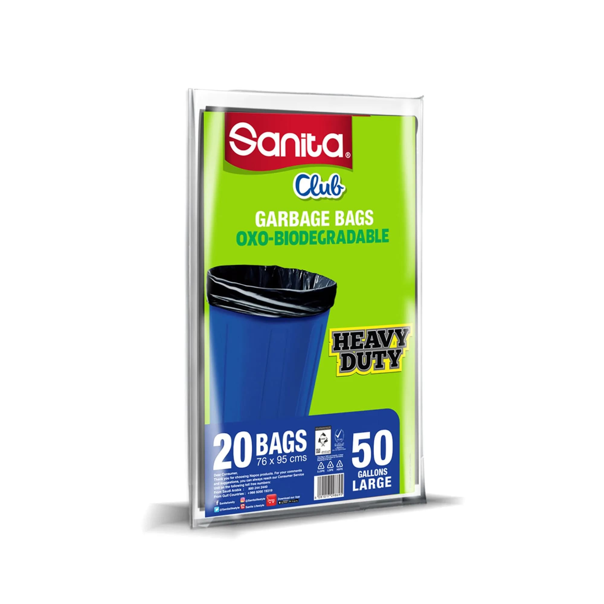 Sanita Club Biodegradable Garbage Bags, 50 Gallons, 20 Bags