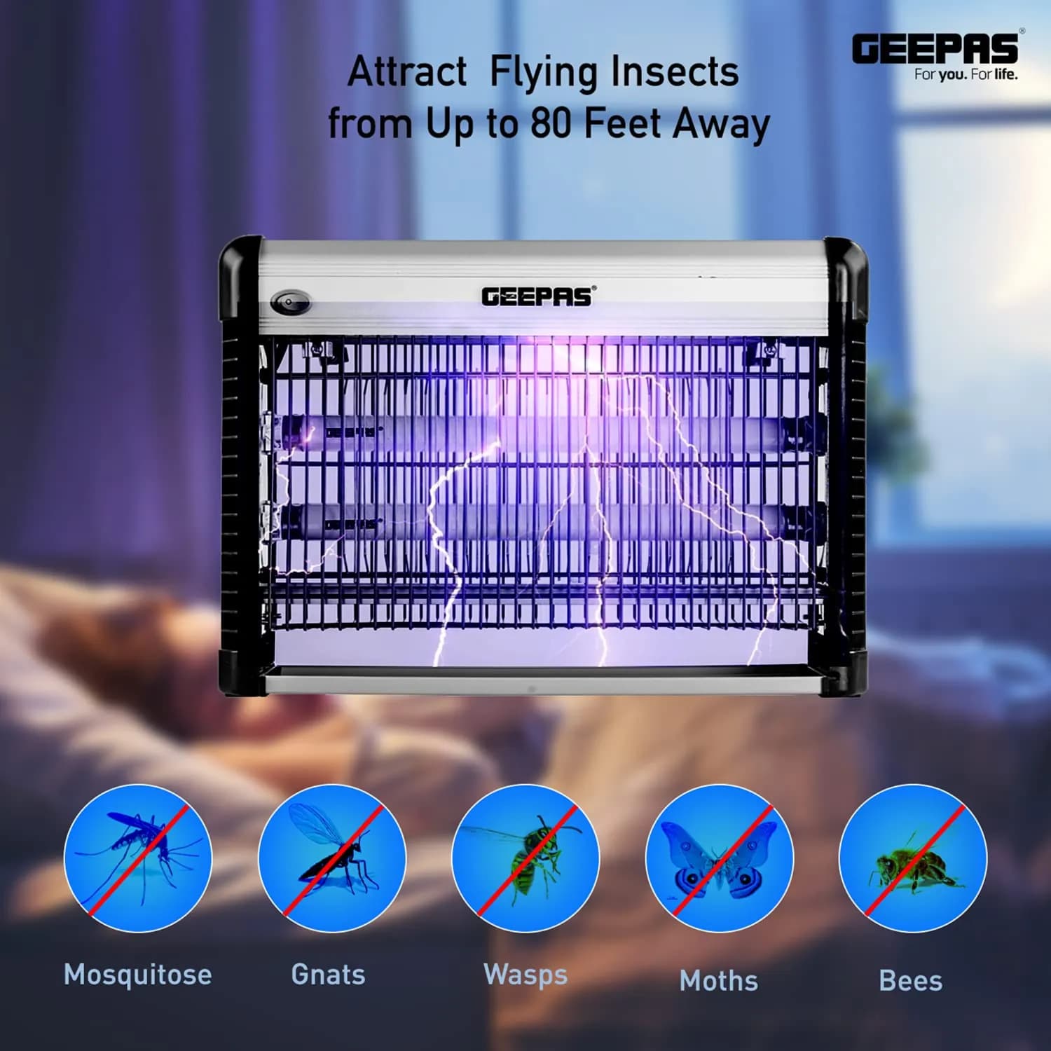 Geepas Fly and Insect Killer | Powerful Fly Zapper Professional Electric Bug Zapper,Insect Killer,Fly Killer, Wasp Killer | Insect Killing Mesh Grid, with Detachable Hang