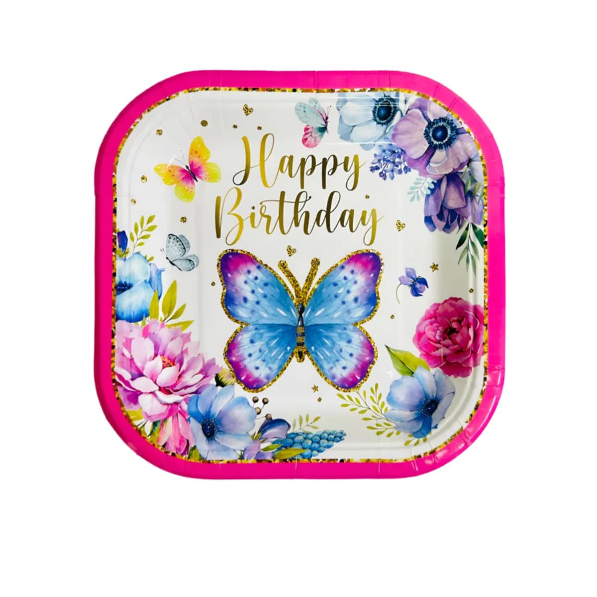 Happy Birthday Themed Butterfly Design Party Disposable Plates-Pack Of 6 Pieces-Small Size - (PIGC211)