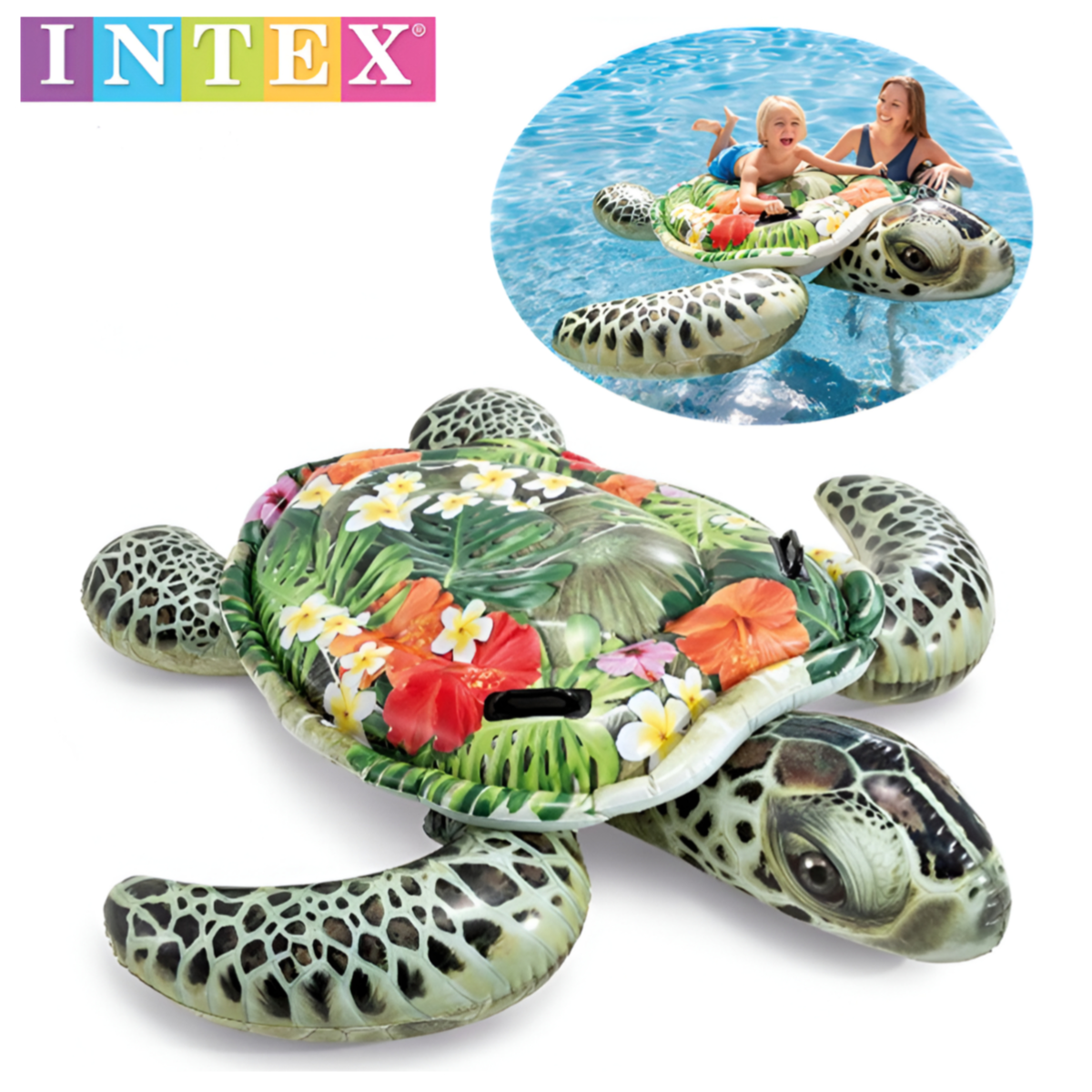 INTEX Inflatable Realistic Sea Turtle Ride-On Floating Tube For Swimming Pool - 191 x 171 cm - POIX135