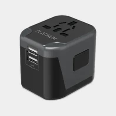 Platinum Universal Travel Adapter Dual USB 2.4A – Black