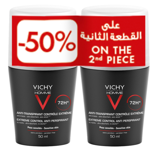 Vichy Homme 72HR Anti-Perspirant extreme control Deo Roll-On 50ml 2pcs