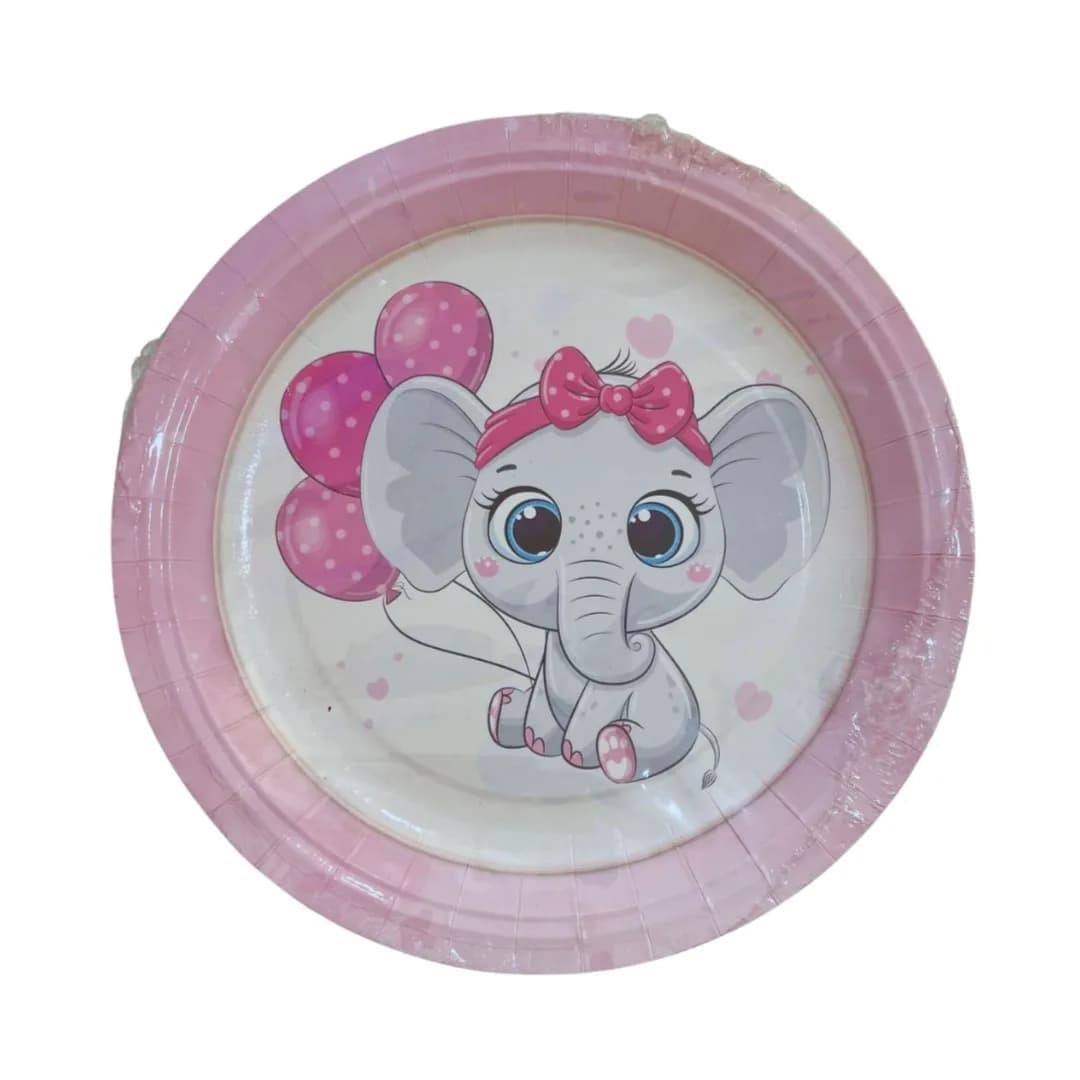 Pink Elephant Paper Plates 8 Pcs