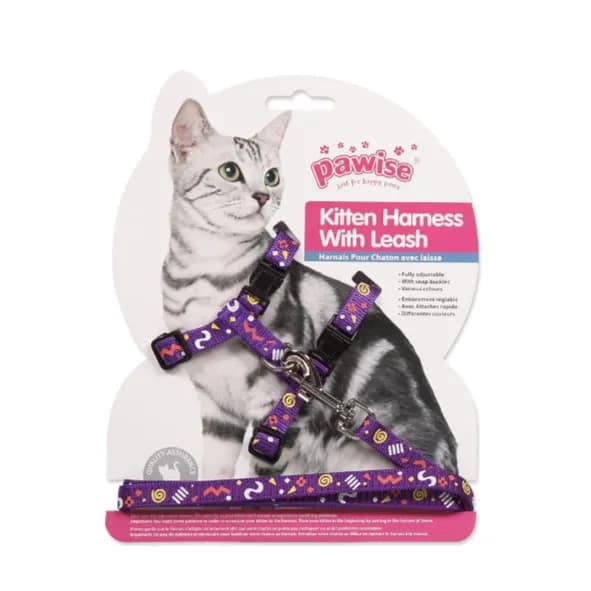 PAWISE KITTEN HARNESS W/1.2 LEASH Purple