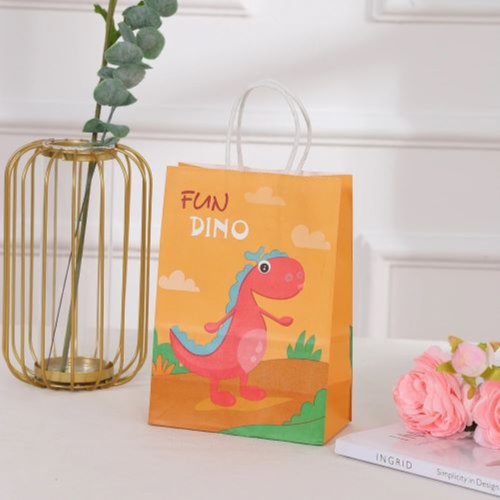 8pcs Kraft Paper Cute Dinosaur Gift Bags With Handle