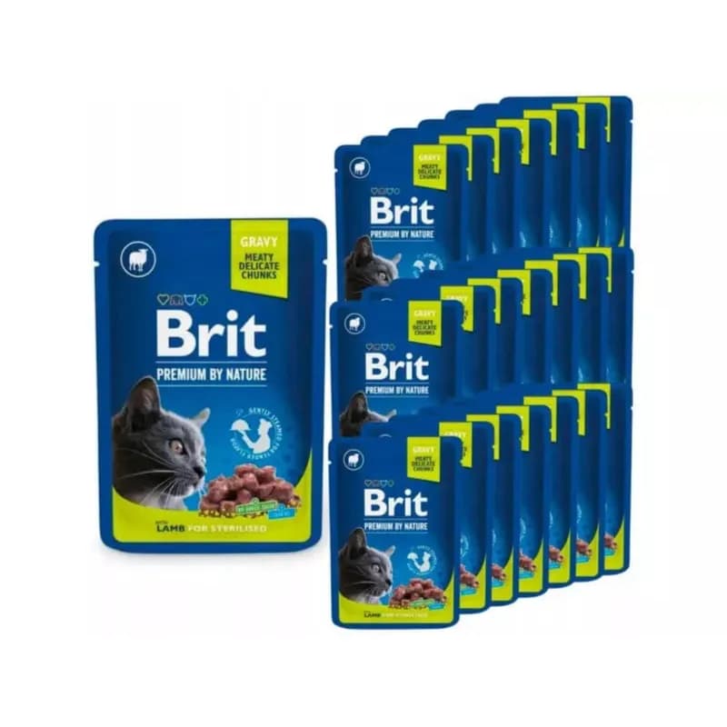 BRIT PREMIUM CAT POUCHES LAMB FOR STERILISED 24X100G