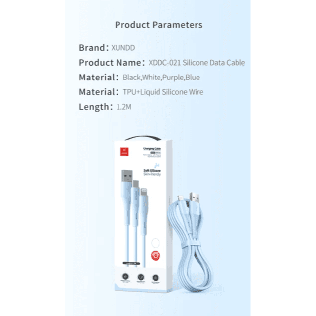 Xundd USB Type-C Lightning Soft Silicone Data Cable Fast Charging Cable