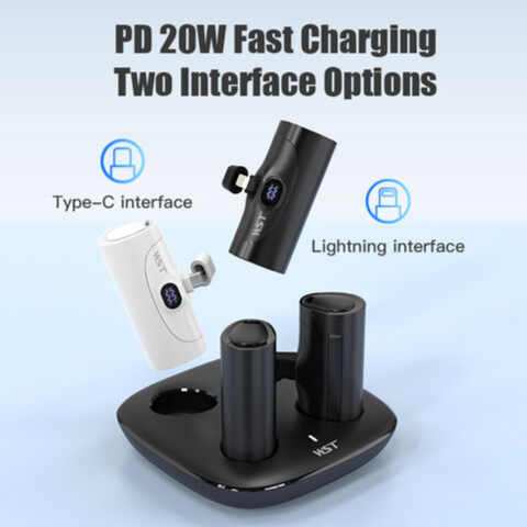 WST Power Bank Fast Charging Phone Holder 5000Mah Portable Charger Capsule Type-C Lightning Output Plug Power Bank