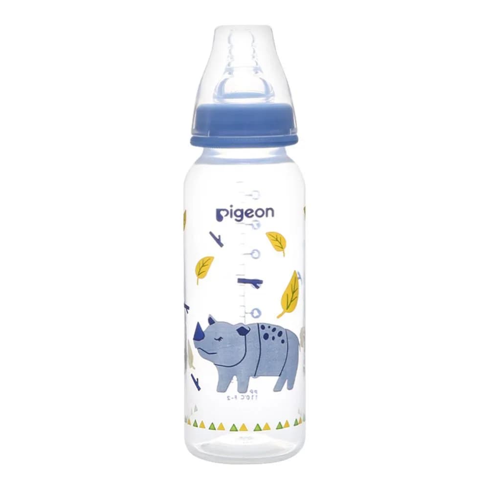 Pigeon Flexible plastic bottle soft & elastic nipple 4+months minimize colic 240ml ref-PA00421 decorated with Rhino