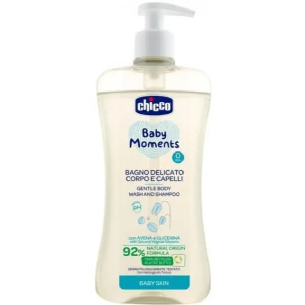 CHICCO BABY MOMENTS GENTLE BODY WASH AND SHAMPOO 500ML