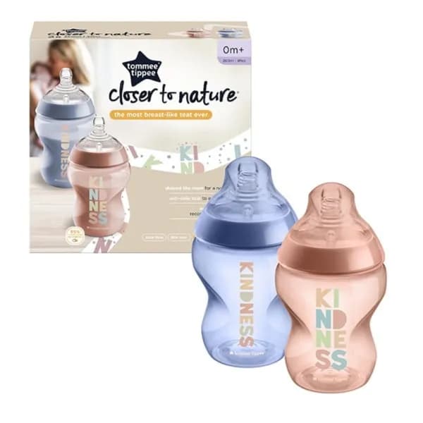 Tommee Tippee Closer To Nature Feeding Bottle, 260Ml X 2 - Girl