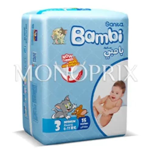 Sanita Bambi Baby Diapers Regular Pack Size 3 Medium 6-11 Kg 15 Count