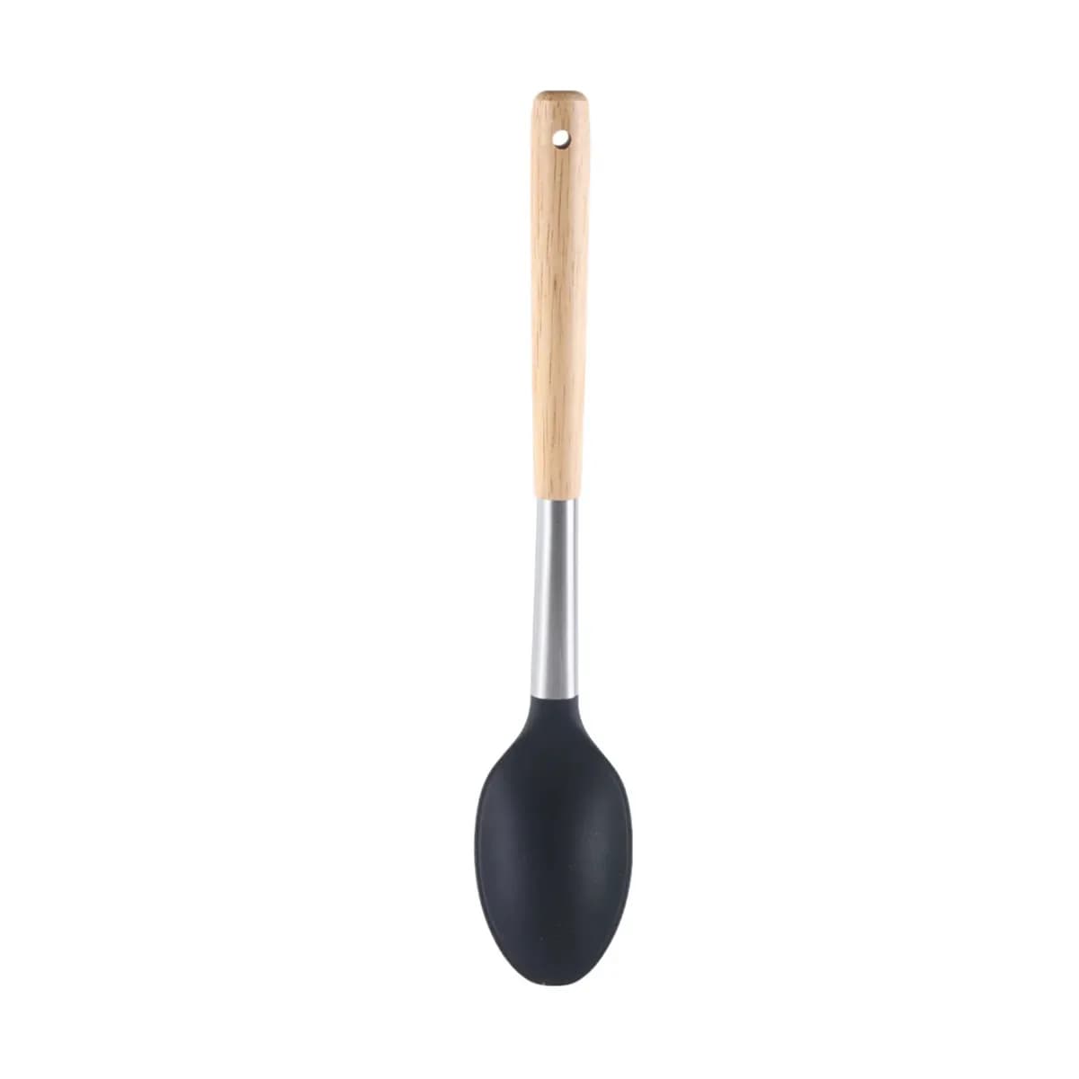 Vague grey silicone solid spoon with oak wood handle 33cm