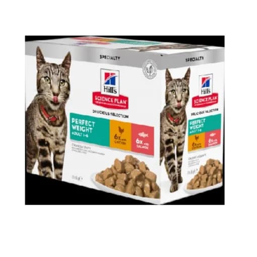 Hills Science Plan Adult Perfect Weight Wet Cat Food Multipack Chicken & Salmon (12X85G)