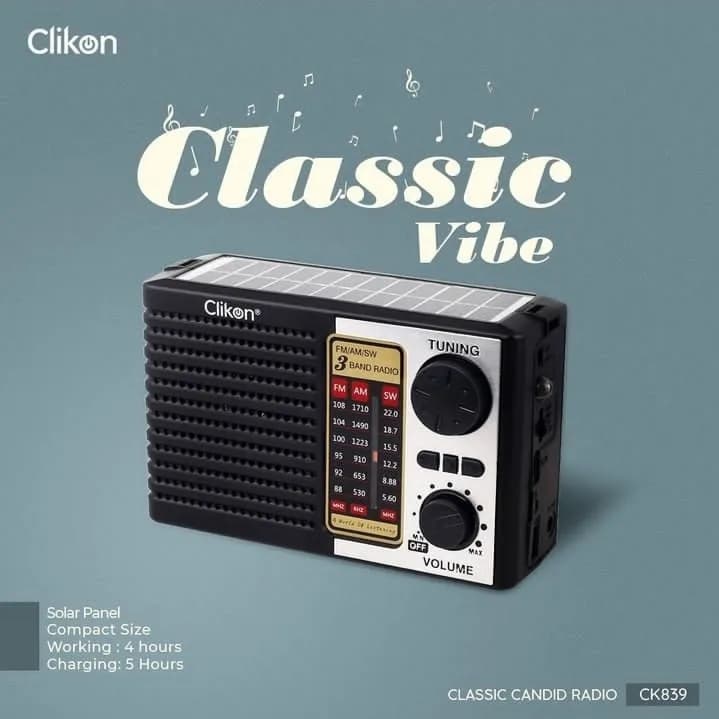 Clikon Classic Candid Solar Radio W/bluetooth Ck839