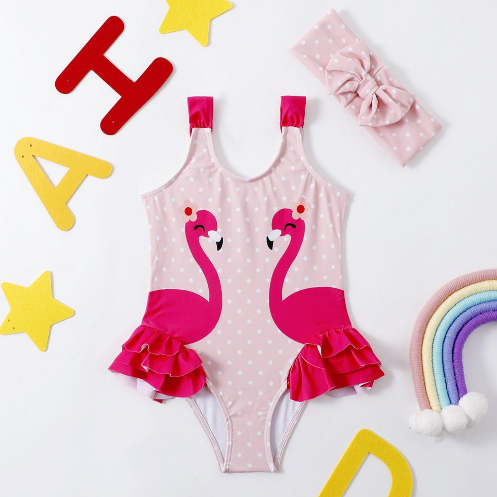 Fuchsia Flamingo Swimsuit with Head Piece 120cm(4-5Y)