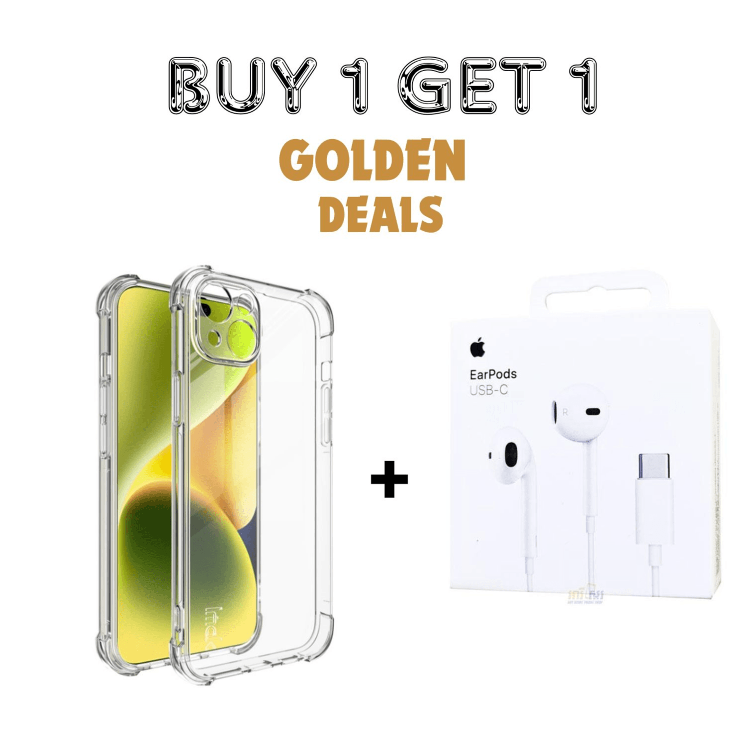 Apple Earpods Headphone Type-C + Iphone 15 Pro Crystal Clear Case (Buy 1 Get 1 Free)