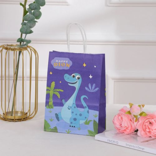 8pcs Kraft Paper Cute Dinosaur Gift Bags With Handle