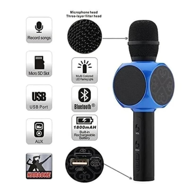 Smart Berry M8 Bluetooth Karaoke Microphone, Black/Blue